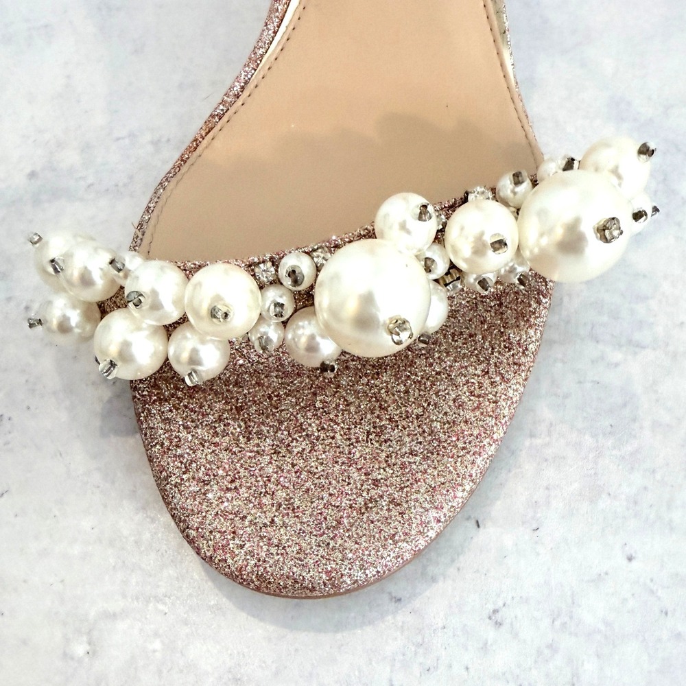Jewel Badgley Mischka Lassie Rose Gold Glitter Pearl Stiletto Heels Size 9 - Picture 3 of 16